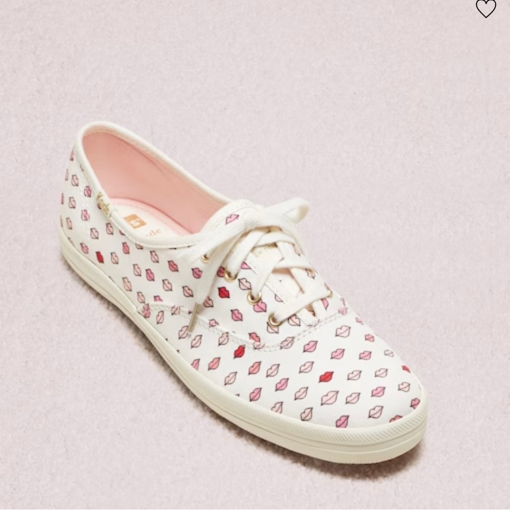 kate spade White Sneakers with Pink and Red Lip Print